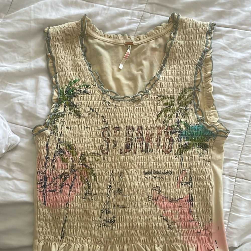 Free People Cream Tank Top with Tropical Print